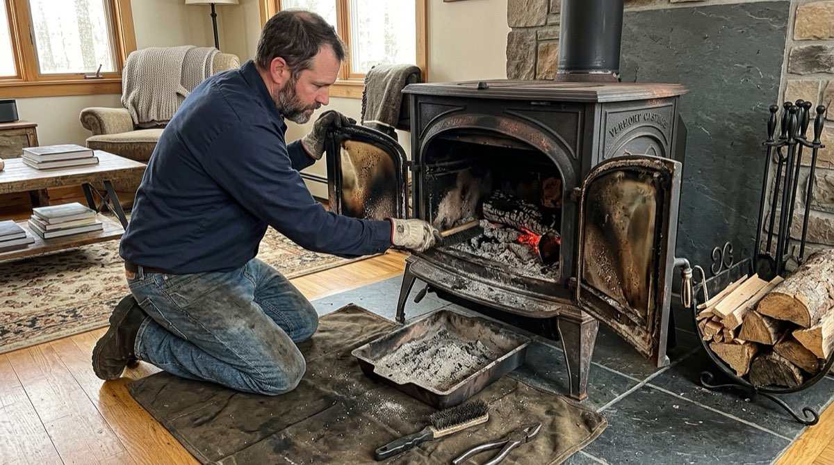 Cleaning and servicing a wood stove before heating season